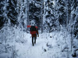 Man_with_backpacking_walking_in_forest_at_winter