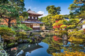 Kyoto, Japan - November 19, 2012: Fall at Ginkaku-ji Temple of the Silver Pavilion. The site was originally intended as a villa but was turned into a Buddhist complex in 1490.