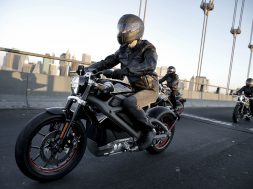 NEW YORK, NY - JUNE 23:  Harley-Davidson riders reveal Project LiveWire, the first electric Harley-Davidson motorcycle during a special ride across the iconic Manhattan Bridge on June 23, 2014 in New York City.  (Photo by Neilson Barnard/Getty Images for Harley Davidson)