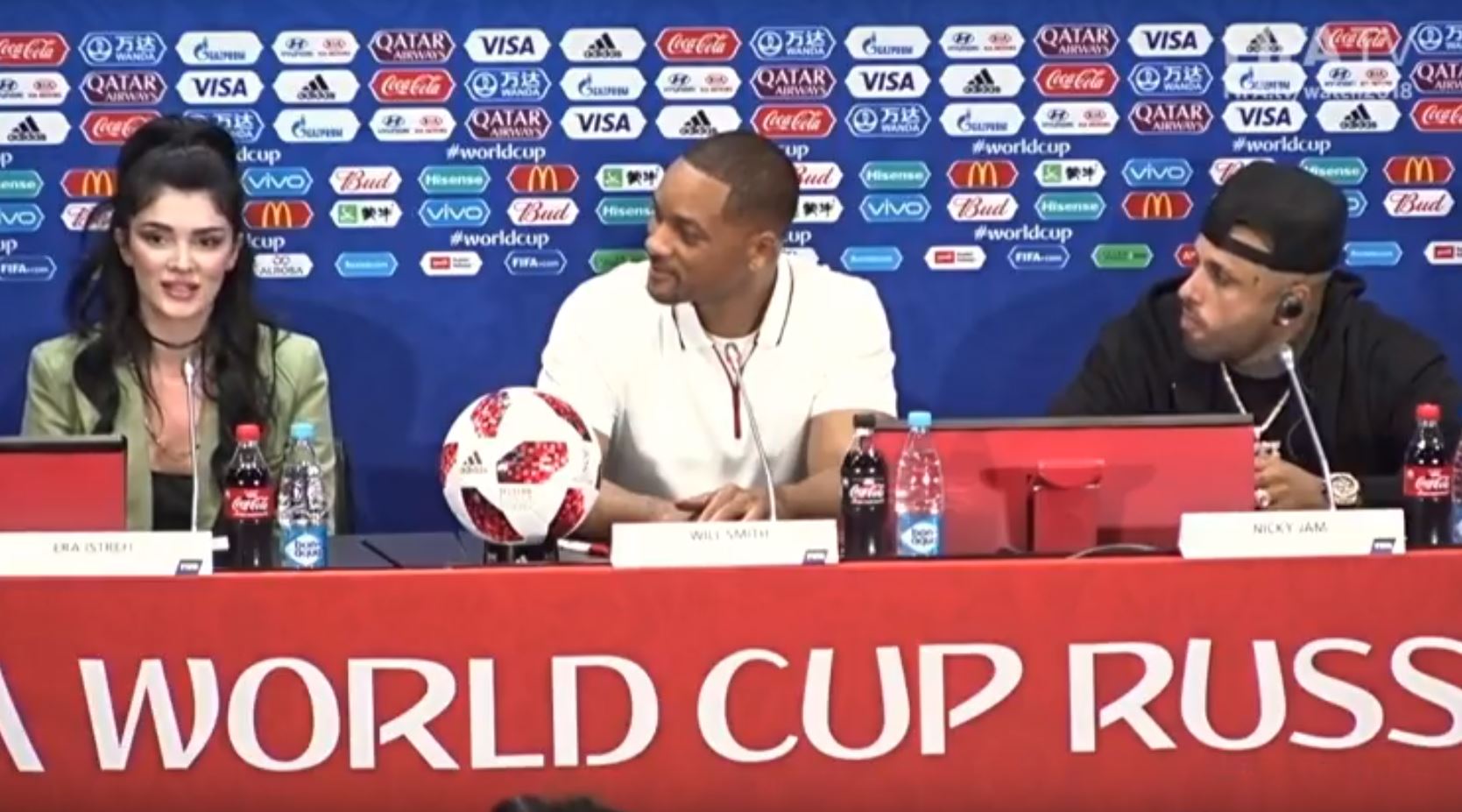 Era Istrefi, Will Smith dhe Nicky Jam dalin në konferencë shtypi para finales së Botërorit