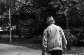 grayscale-back-view-photo-of-elderly-man-with-cane-walking-2586537