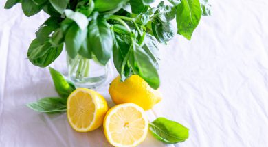 sliced-lemon-and-basil-leaves-on-glass-1585849