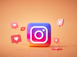 3D Instagram application logo background. Instagram social media platform.