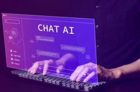 A.I., Chat with AI or Artificial Intelligence technology. Man using a laptop computer chatting with an intelligent artificial intelligence asks for the answers he wants. Smart assistant futuristic,