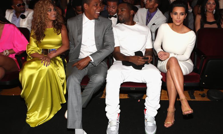 LOS ANGELES, CA - JULY 01:  (L-R) Singer Beyonce, rappers Jay-Z and Kanye West and television personality Kim Kardashian attend the 2012 BET Awards at The Shrine Auditorium on July 1, 2012 in Los Angeles, California.  (Photo by Christopher Polk/Getty Images For BET)